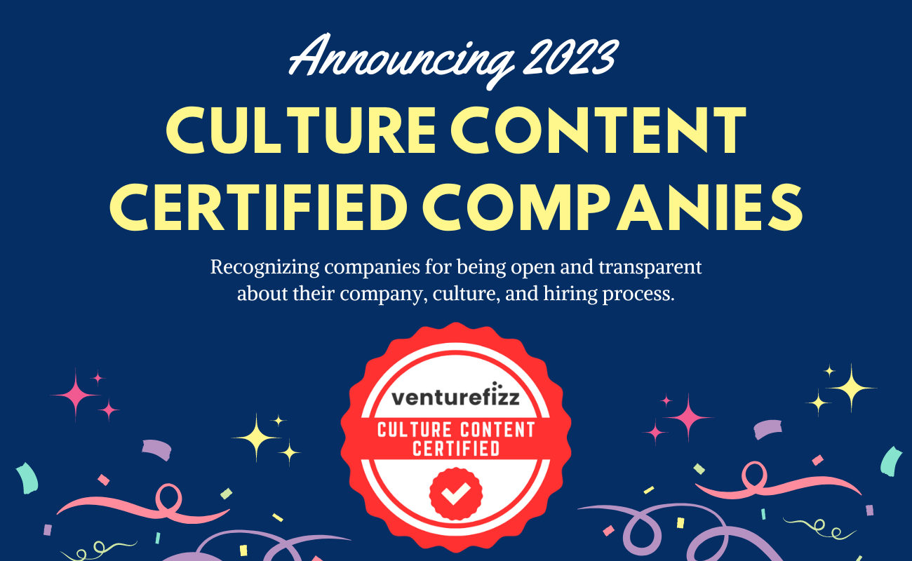 Announcing: The List of 2023 Culture Content Certified Companies on VentureFizz banner image