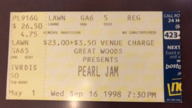 Pearl Jam Great Woods 1998 Ticket Stub